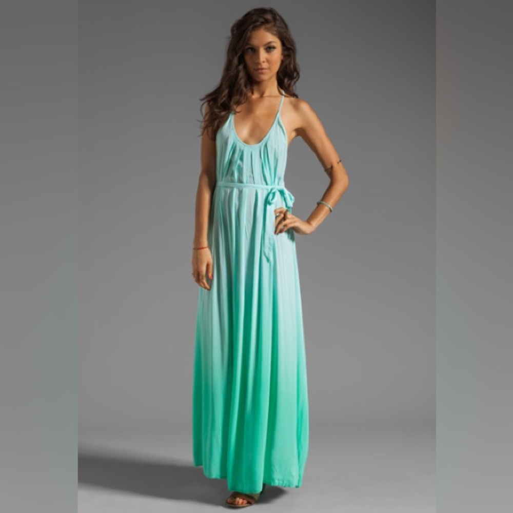 Woodleigh Vive maxi dress teal hombre open back